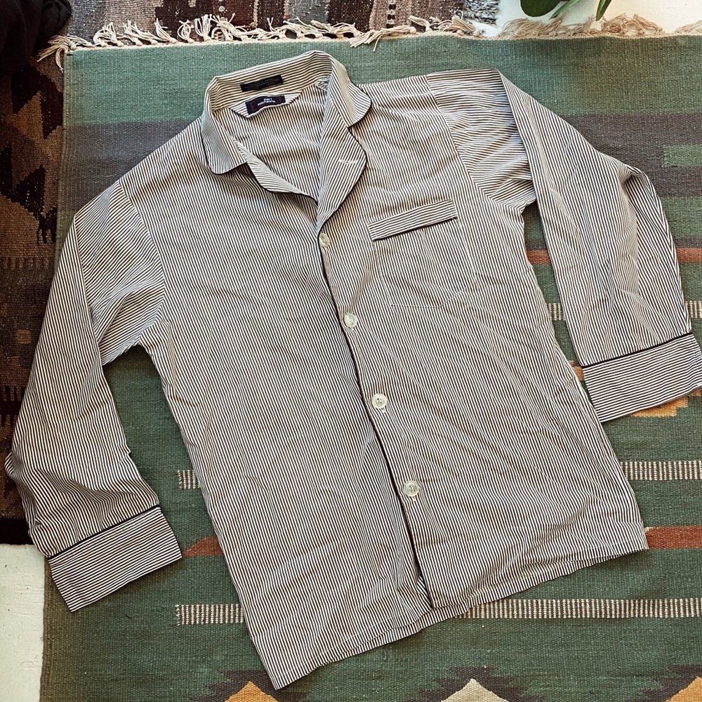 90s Oversized Striped Pajama Shirt- O/S